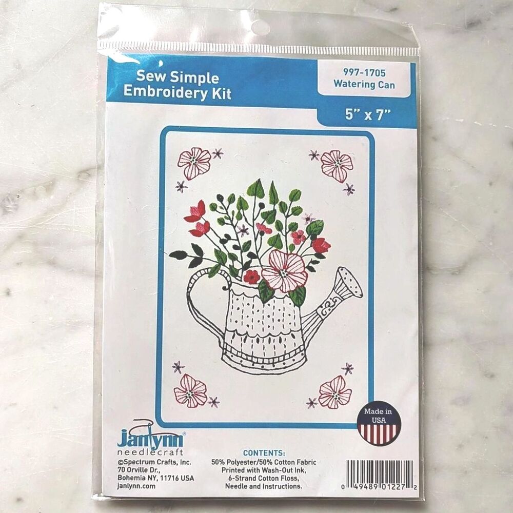 Janlynn Watering Can Sew Simple Embroidery Kit 5" x 7" #997-1705
